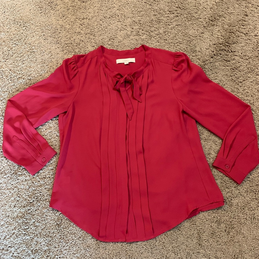 Ann Taylor Loft Pink Neck Tie Blouse Medium Petite